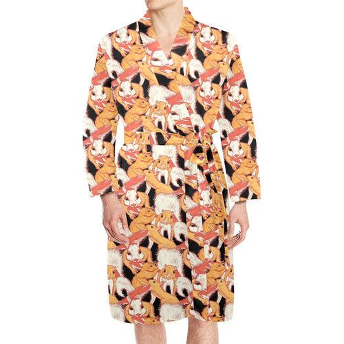 Squirrel Pattern Print Design 04 Men's Long Sleeve Belted Night Robe