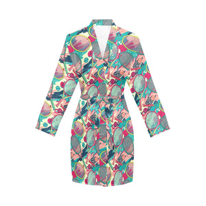 Tennis Pattern Print Design 01 Women's Long Sleeve Belted Night Robe