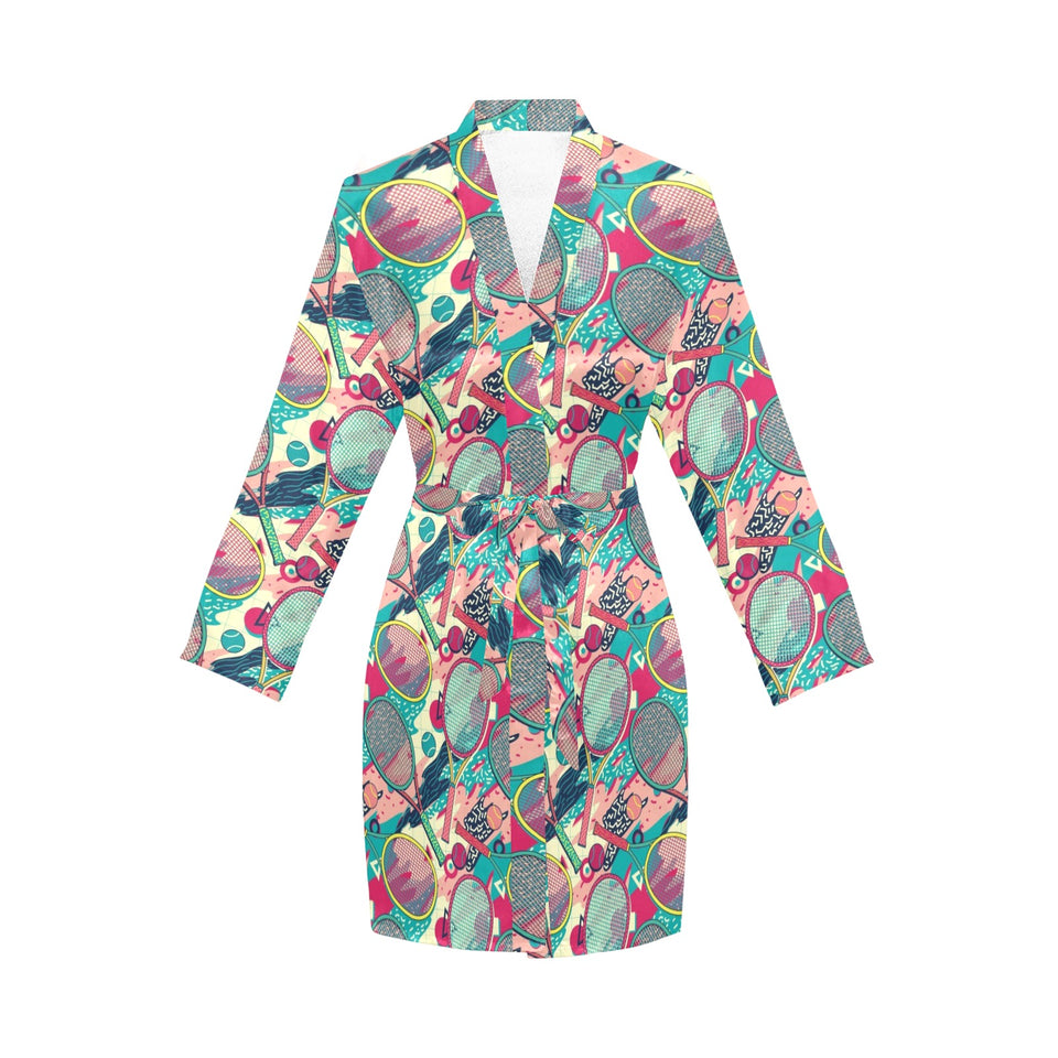 Tennis Pattern Print Design 01 Women's Long Sleeve Belted Night Robe