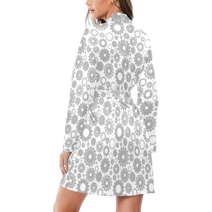 Gear Pattern Print Design 03 Women's Long Sleeve Belted Night Robe