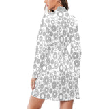 Gear Pattern Print Design 03 Women's Long Sleeve Belted Night Robe