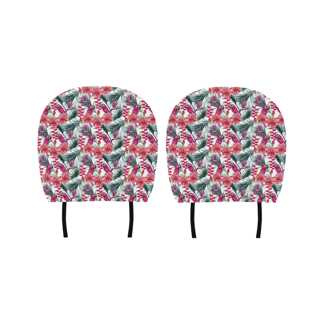 Pink Parrot Heliconia Pattern Car Headrest Cover