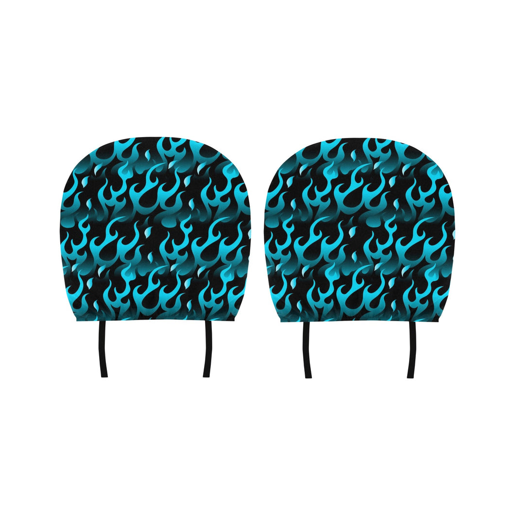 Blue Flame Fire Pattern Background Car Headrest Cover