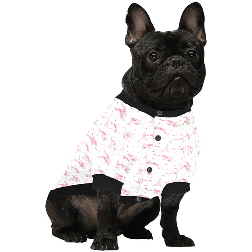 Eiffel Tower Pink Theme Pattern Print Design 05 All Over Print Pet Dog Round Neck Fuzzy Shirt