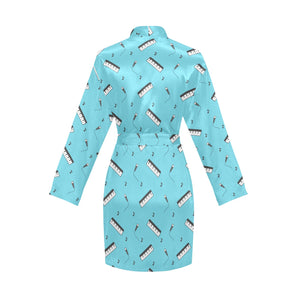 Piano Pattern Print Design 01 Women's Long Sleeve Belted Night Robe