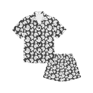 English Bulldog Pattern Print Design 02 Kids' Boys' Girls' V-Neck Short Pajama Set