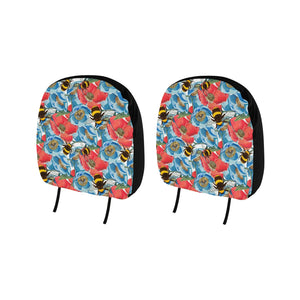 Bee Red and Blue Hibiscus Pattern Car Headrest Cover