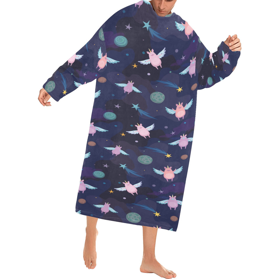 Pig Pattern Print Design 05 Blanket Robe with Sleeves