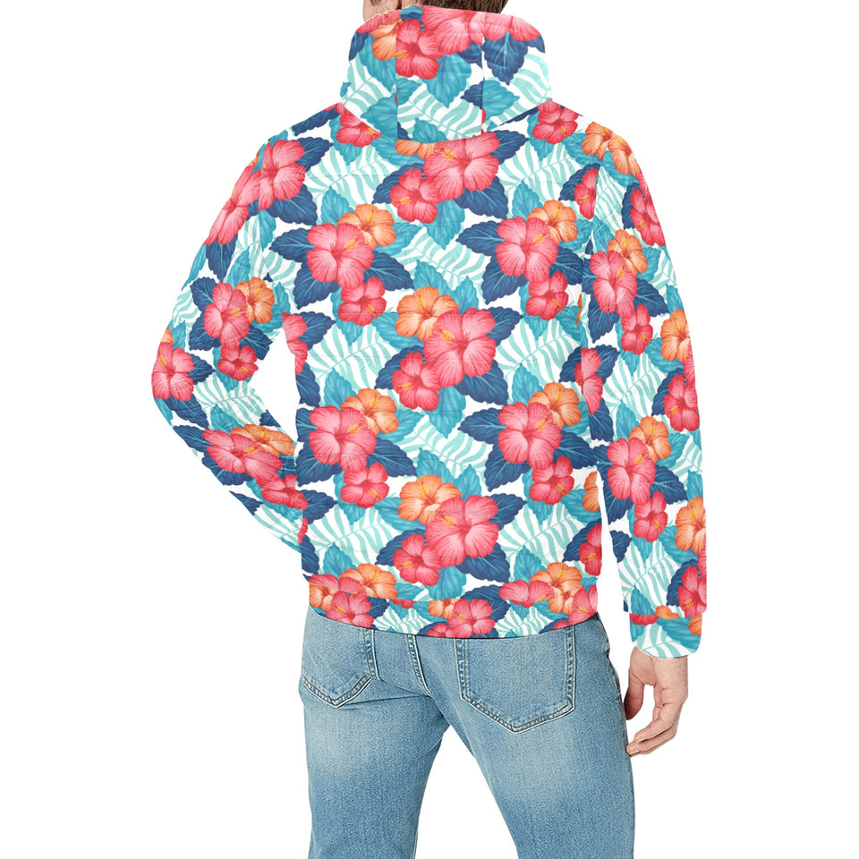 Hibiscus Pattern Print Design 05 Men's Padded Hooded Jacket(ModelH42)