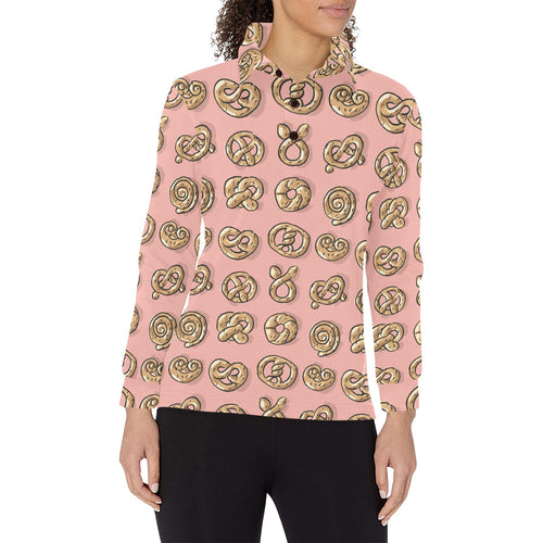 Pretzels Pattern Print Design 04 Women's Long Sleeve Polo Shirt