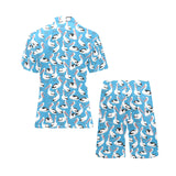 Pelican Pattern Print Design 04 Men's V-Neck Short Pajama Set