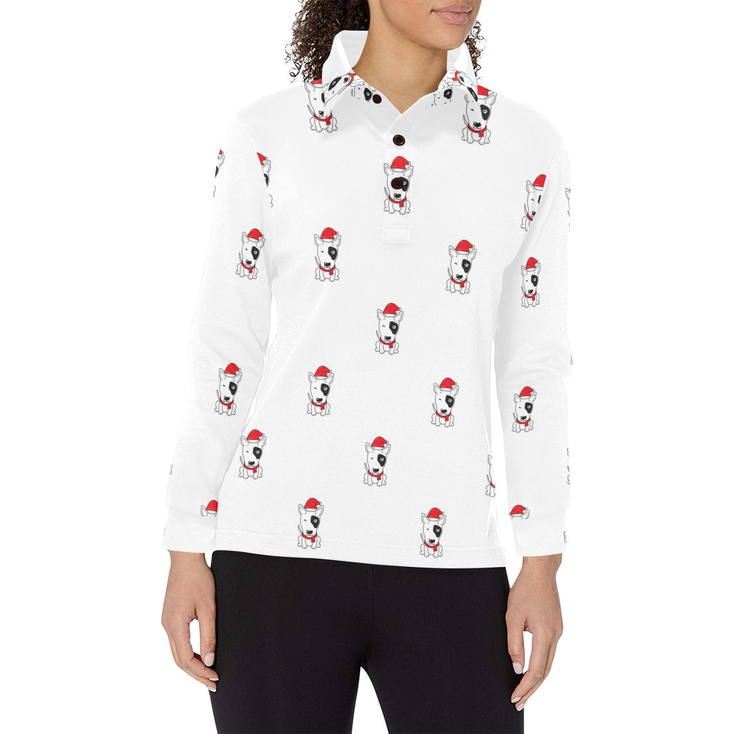 Bull Terrier Pattern Print Design 05 Women's Long Sleeve Polo Shirt