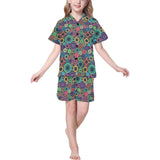 Gear Pattern Print Design 02 Kids' Boys' Girls' V-Neck Short Pajama Set