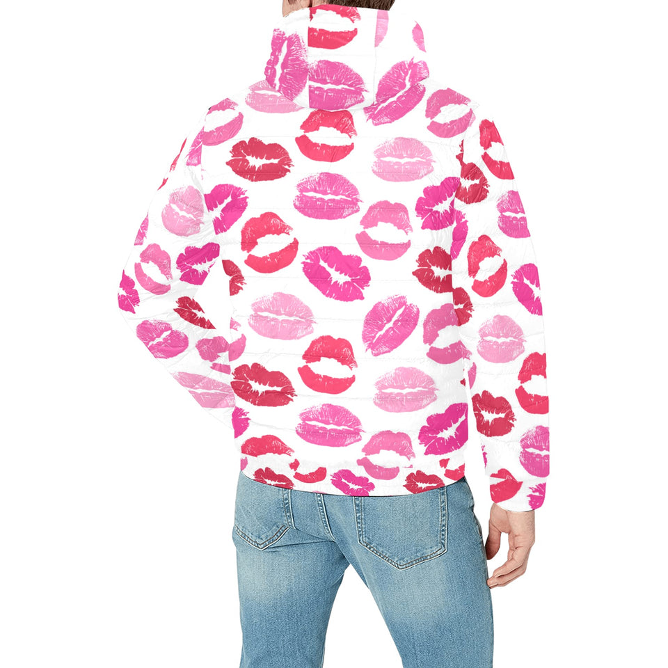 Lips Pattern Print Design 05 Men's Padded Hooded Jacket(ModelH42)