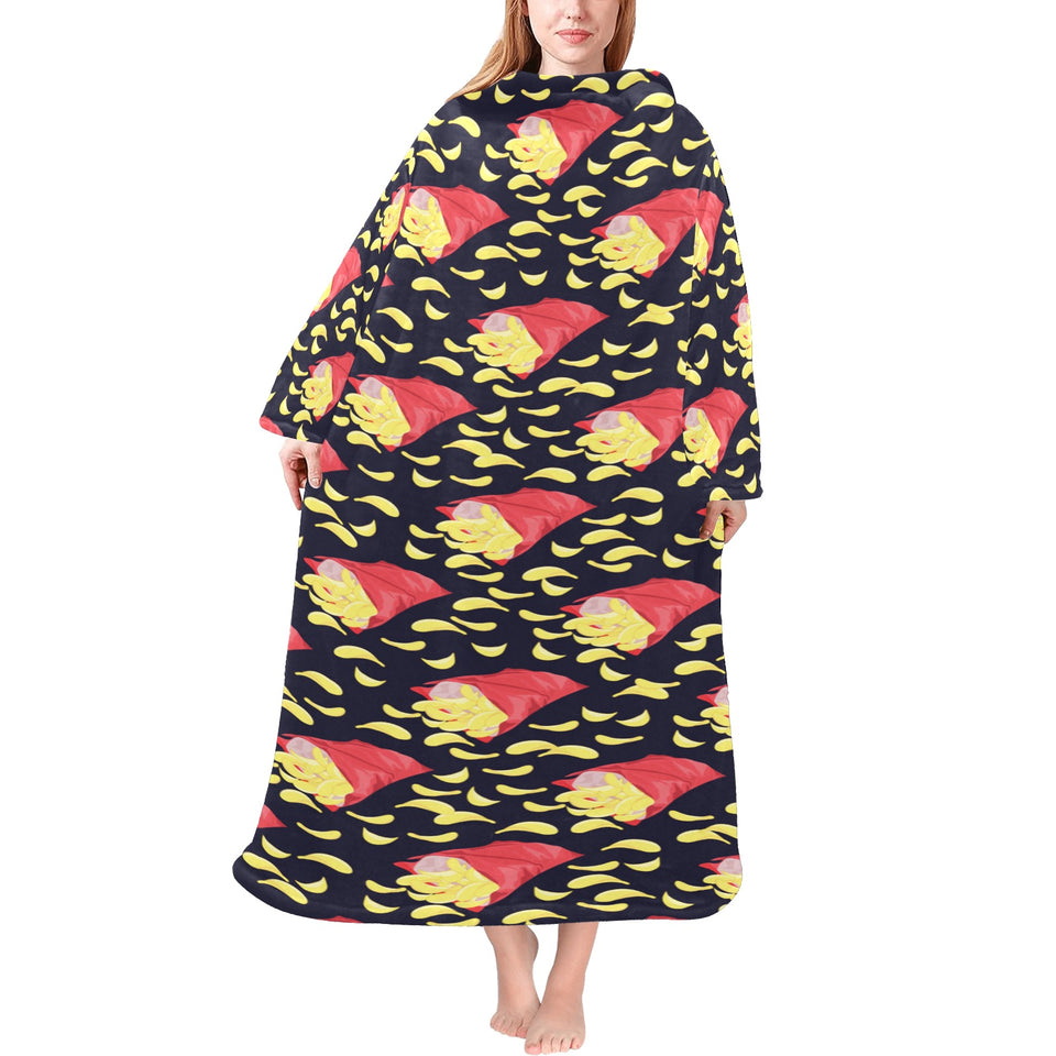 Potato Chips Pattern Print Design 05 Blanket Robe with Sleeves