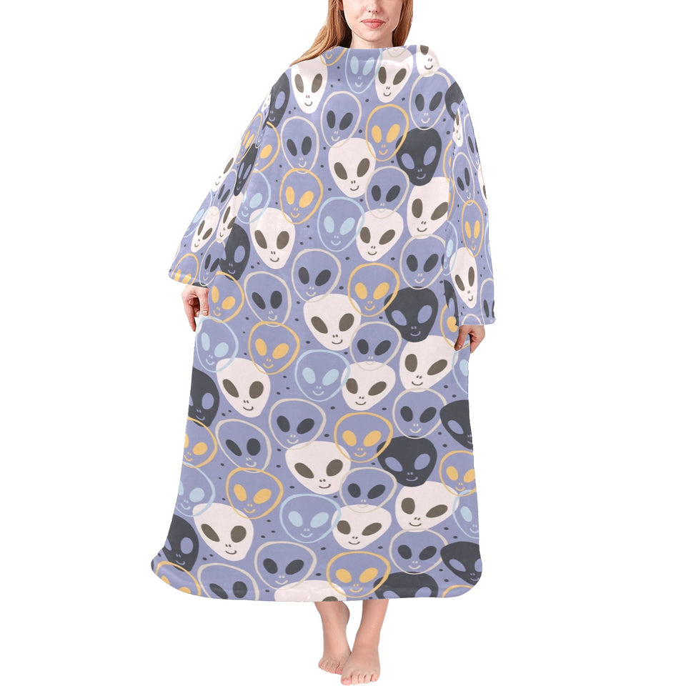 Alien Pattern Print Design 05 Blanket Robe with Sleeves