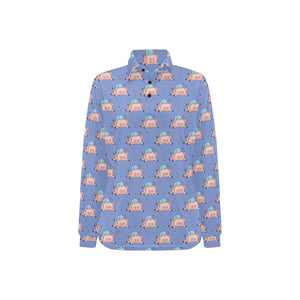 Pig Pattern Print Design 03 Women's Long Sleeve Polo Shirt