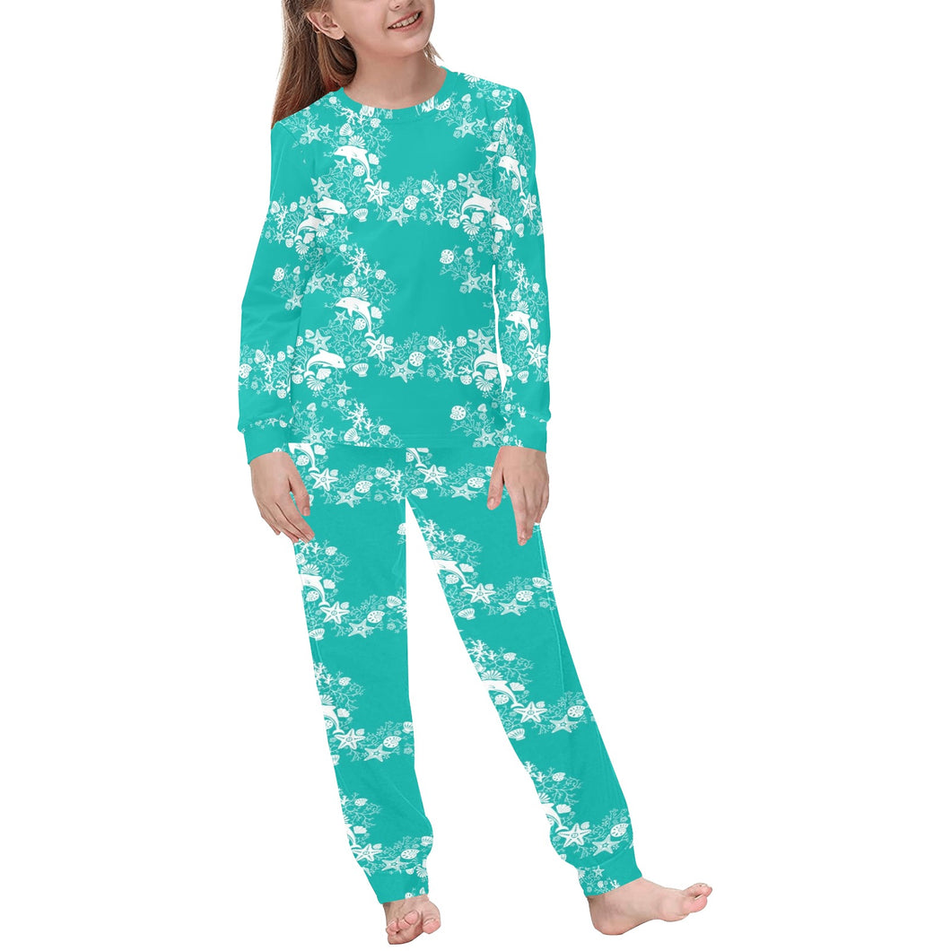 Dolphin Sea Shell Starfish Pattern Kids' Boys' Girls' All Over Print Pajama Set