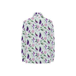 Eggplant Pattern Print Design 03 Women's Long Sleeve Polo Shirt