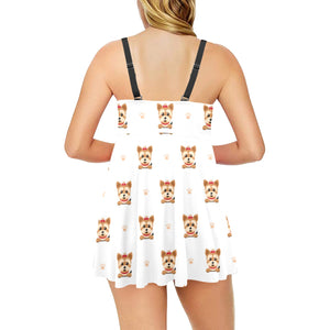 Yorkshire Terrier Pattern Print Design 03 Chest Sexy Pleated Two Piece Swim Dress