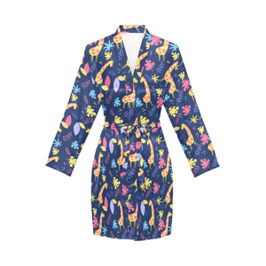 Giraffe Pattern Print Design 04 Women's Long Sleeve Belted Night Robe