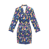 Giraffe Pattern Print Design 04 Women's Long Sleeve Belted Night Robe