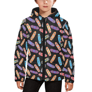 Skate Board Pattern Print Design 04 Kids' Boys' Girls' Padded Hooded Jacket