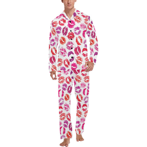 Lips Pattern Print Design 04 Men's Long Pajama Set