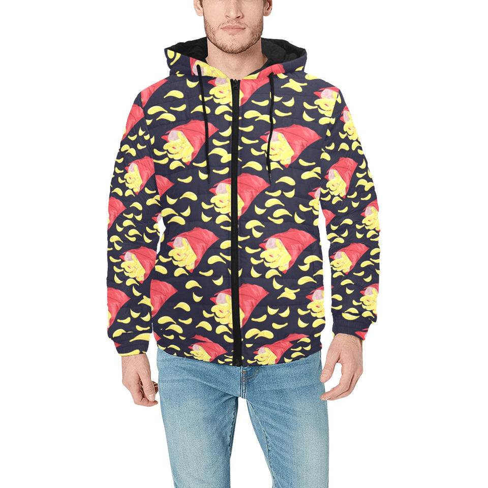 Potato Chips Pattern Print Design 05 Men's Padded Hooded Jacket(ModelH42)