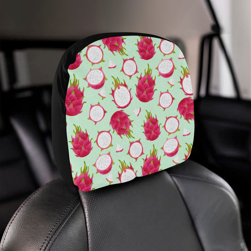 Dragon Fruit Pattern Green Background Car Headrest Cover