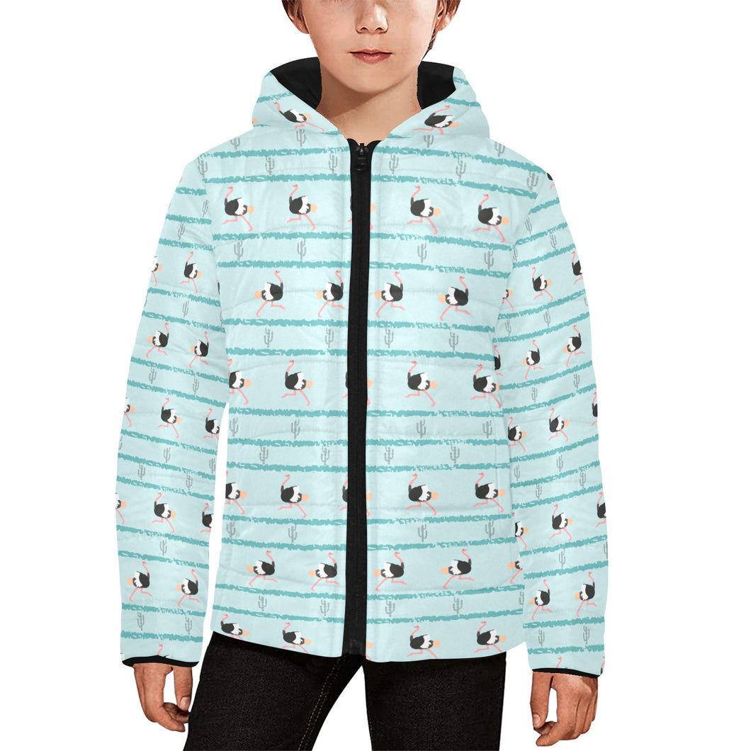 Ostrich Pattern Print Design 04 Kids' Boys' Girls' Padded Hooded Jacket