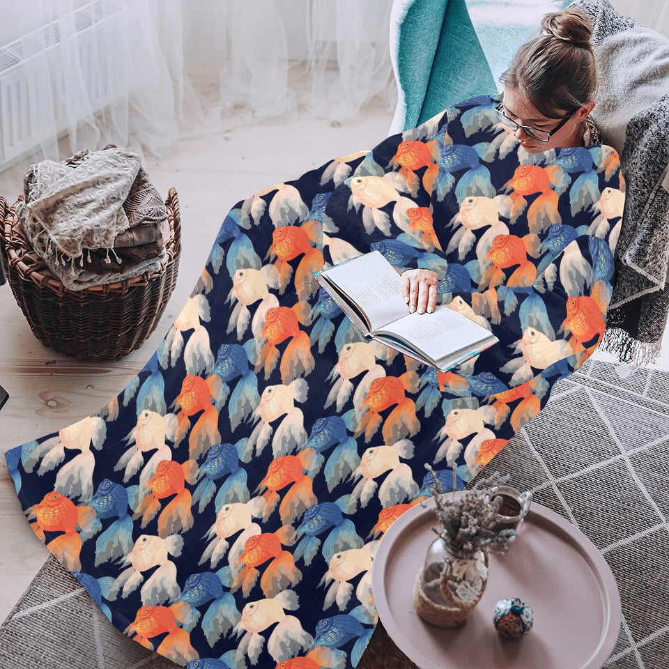 Goldfish Pattern Print Design 04 Blanket Robe with Sleeves