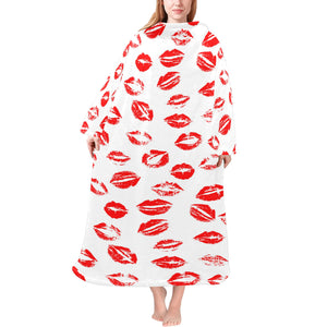 Lips Pattern Print Design 01 Blanket Robe with Sleeves