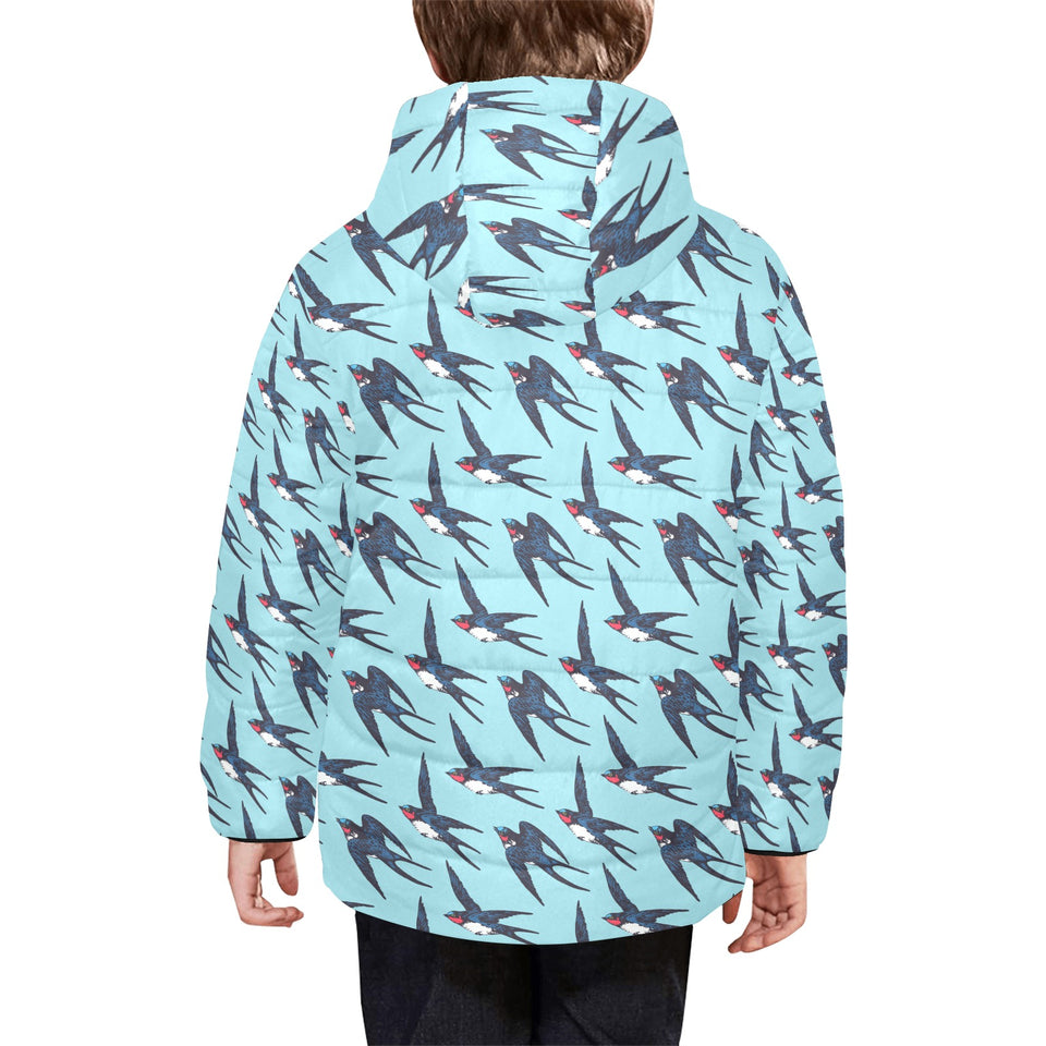 Swallow Pattern Print Design 01 Kids' Boys' Girls' Padded Hooded Jacket