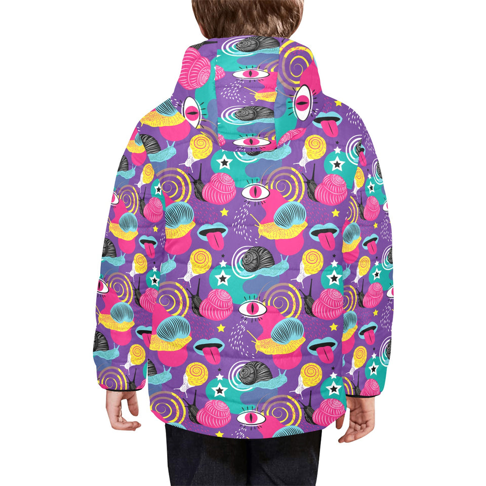 Snail Pattern Print Design 02 Kids' Boys' Girls' Padded Hooded Jacket