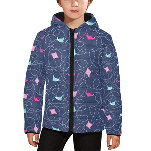 Stingray Pattern Print Design 05 Kids' Boys' Girls' Padded Hooded Jacket