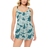 Stingray Pattern Print Design 01 Chest Sexy Pleated Two Piece Swim Dress