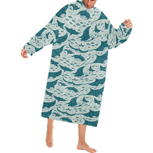 Stingray Pattern Print Design 01 Blanket Robe with Sleeves