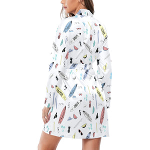 Surfboard Pattern Print Design 01 Women's Long Sleeve Belted Night Robe