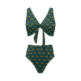 Piano Pattern Print Design 03 Chest Bowknot High Waisted Bikini Swimsuit