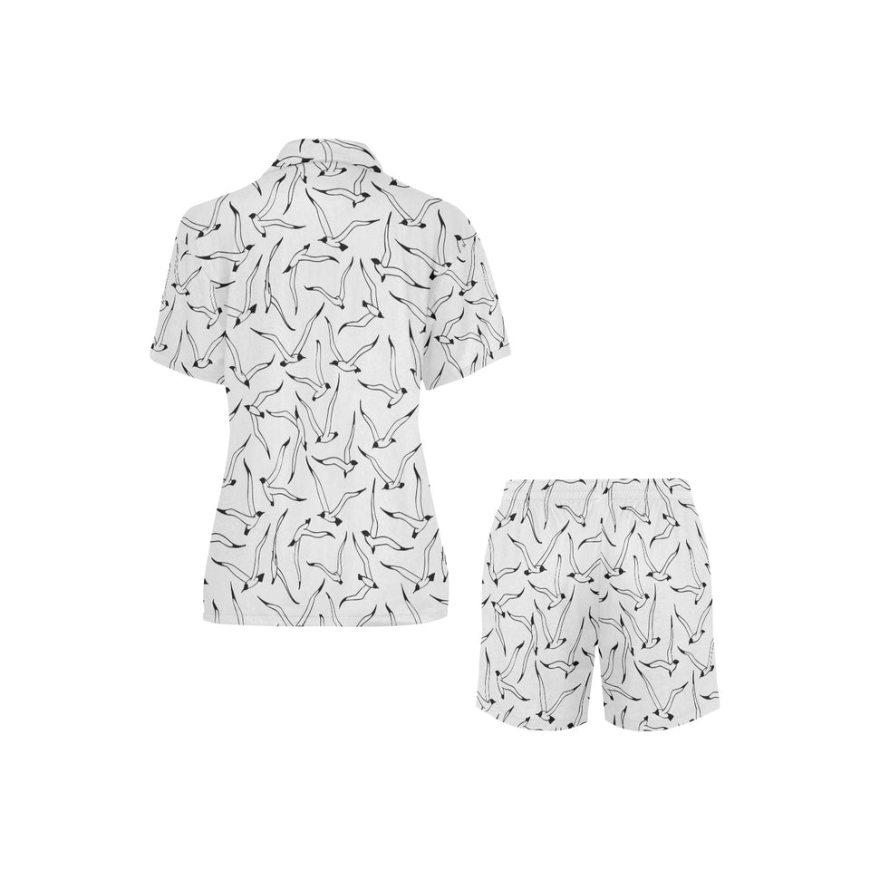 Seagull Pattern Print Design 04 Women's V-Neck Short Pajama Set