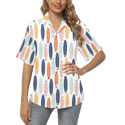 Surfboard Pattern Print Design 04 Women's All Over Print Hawaiian Shirt