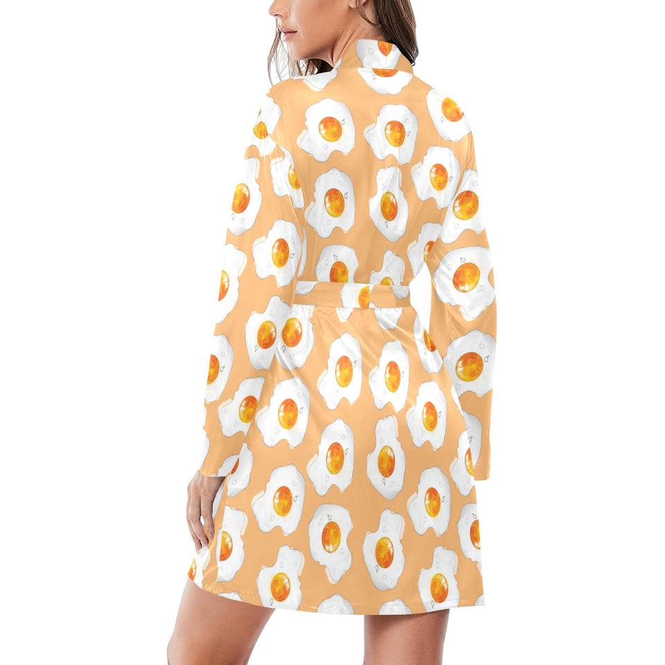 Fried Eggs Pattern Print Design 01 Women's Long Sleeve Belted Night Robe