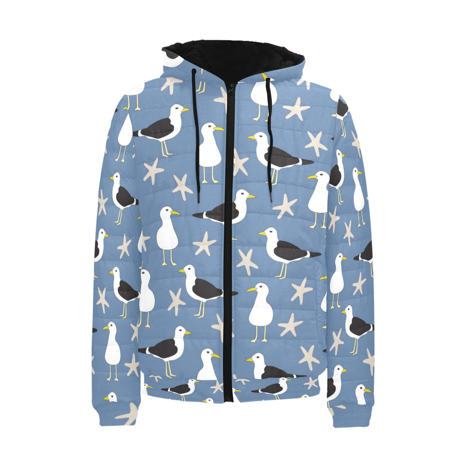 Seagull Pattern Print Design 01 Men's Padded Hooded Jacket(ModelH42)