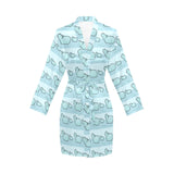 Hippopotamus Pattern Print Design 02 Women's Long Sleeve Belted Night Robe