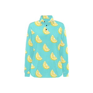 Lemon Theme Pattern Women's Long Sleeve Polo Shirt