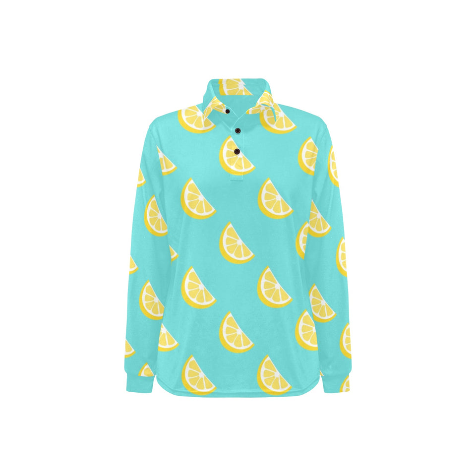 Lemon Theme Pattern Women's Long Sleeve Polo Shirt