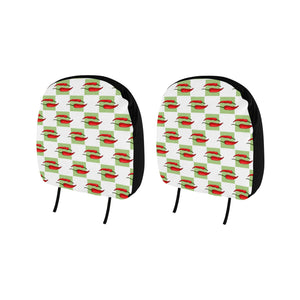 Red Chili Pattern Green White background Car Headrest Cover