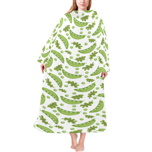 Green Peas Pattern Print Design 02 Blanket Robe with Sleeves