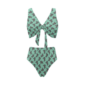 Piano Pattern Print Design 04 Chest Bowknot High Waisted Bikini Swimsuit